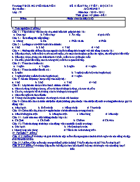 Đề kiểm tra một tiết học kì II Sinh học lớp 7 (Đề 1) - Năm học 2011-2012 - Trường THCS Nguyễn Khuyến